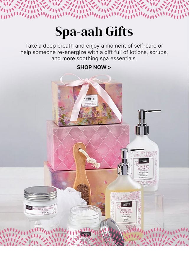 Spa-aah Gifts - Take a deep breath and enjoy a moment of self-care or help someone re-energize with a gift full of lotions, scrubs, and more soothing spa essentials.