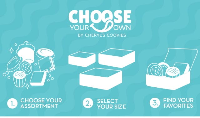 Choose Your Own by Cheryl's Cookies - 1 - Choose Your Own Assortment - 2 - Select Your Size - 3 - Find Your Favorites