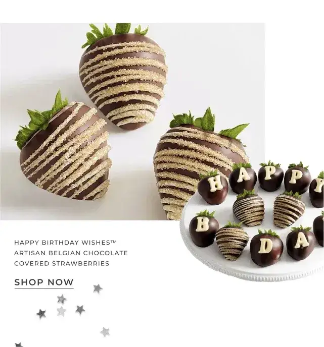 HAPPY BIRTHDAY WISHES ARTISAN BELGIAN CHOCOLATE COVERED STRAWBERRIES