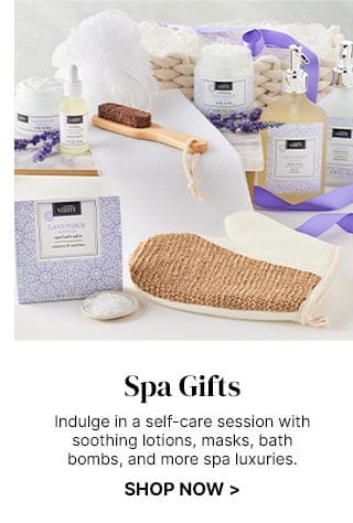 Spa Gifts - Indulge in a self-care session with soothing lotions, masks, bath bombs, and more spa luxuries.