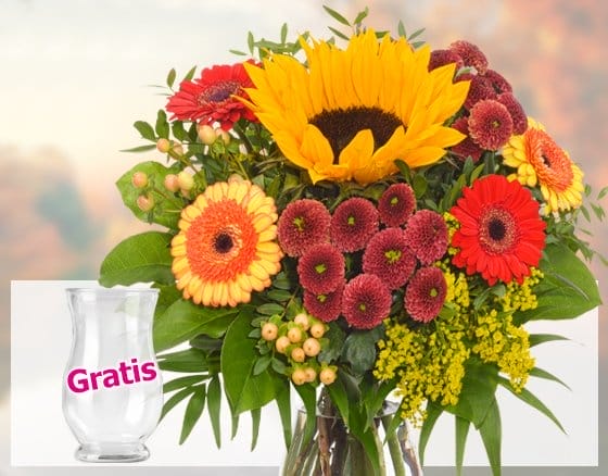 Leuchtender Herbststrauß Herbstlust mit gratis Vase für 29,99 €