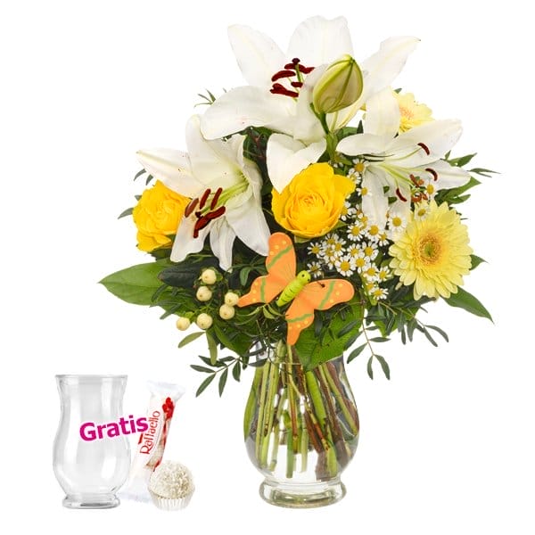 Strahlende Blumengrüße. Blumenstrauß Sonnenwärme mit 2 Geschenken für 27,99 €