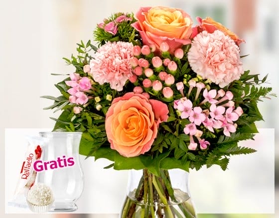 Blumenstrauß Sunset so strahlend wie die Sonne mit gratis Glasvase für 29,99 €