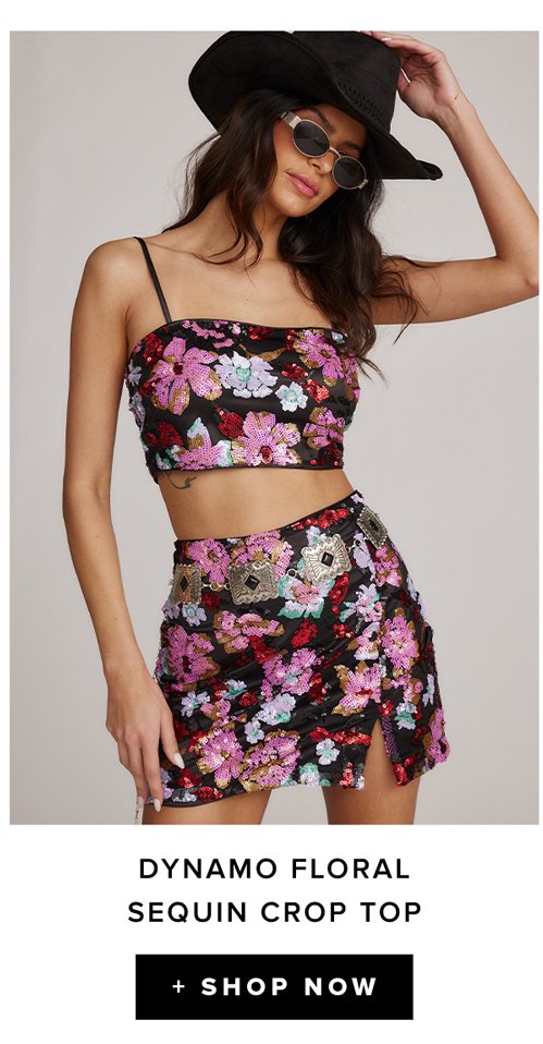 dynamo floral sequin crop top