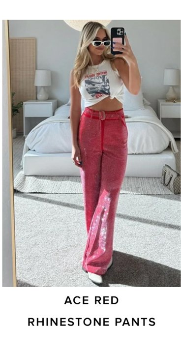 ace red rhinestone pants