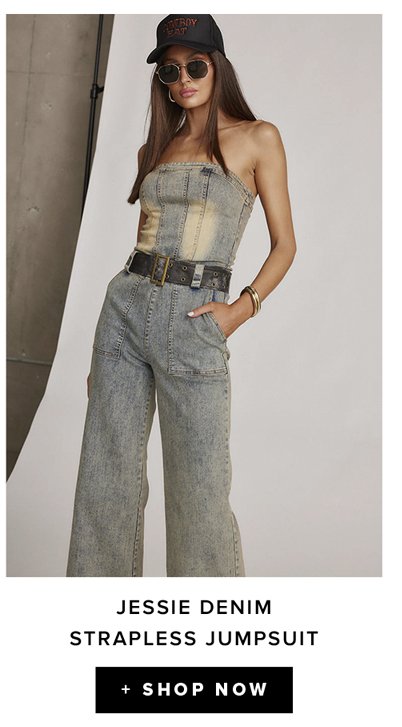 jesse denim strapless jumpsuit