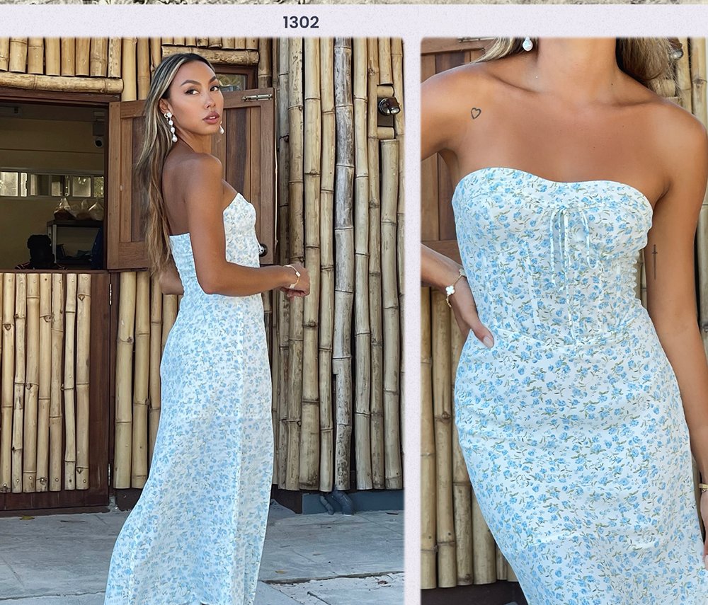 katalina white and blue floral strapless maxi dress shop katalina