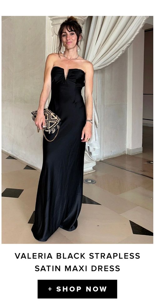 valeria black strapless satin maxi dress