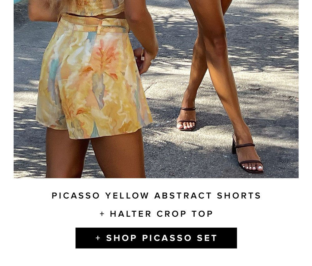 picasso yellow abstract shorts and halter crop top shop picasso set