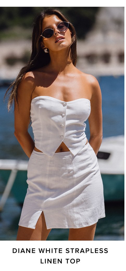 diane white strapless linen top