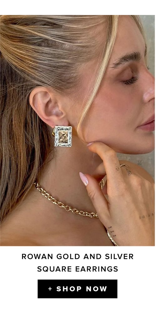 rowan gold and silver square earrings shop now