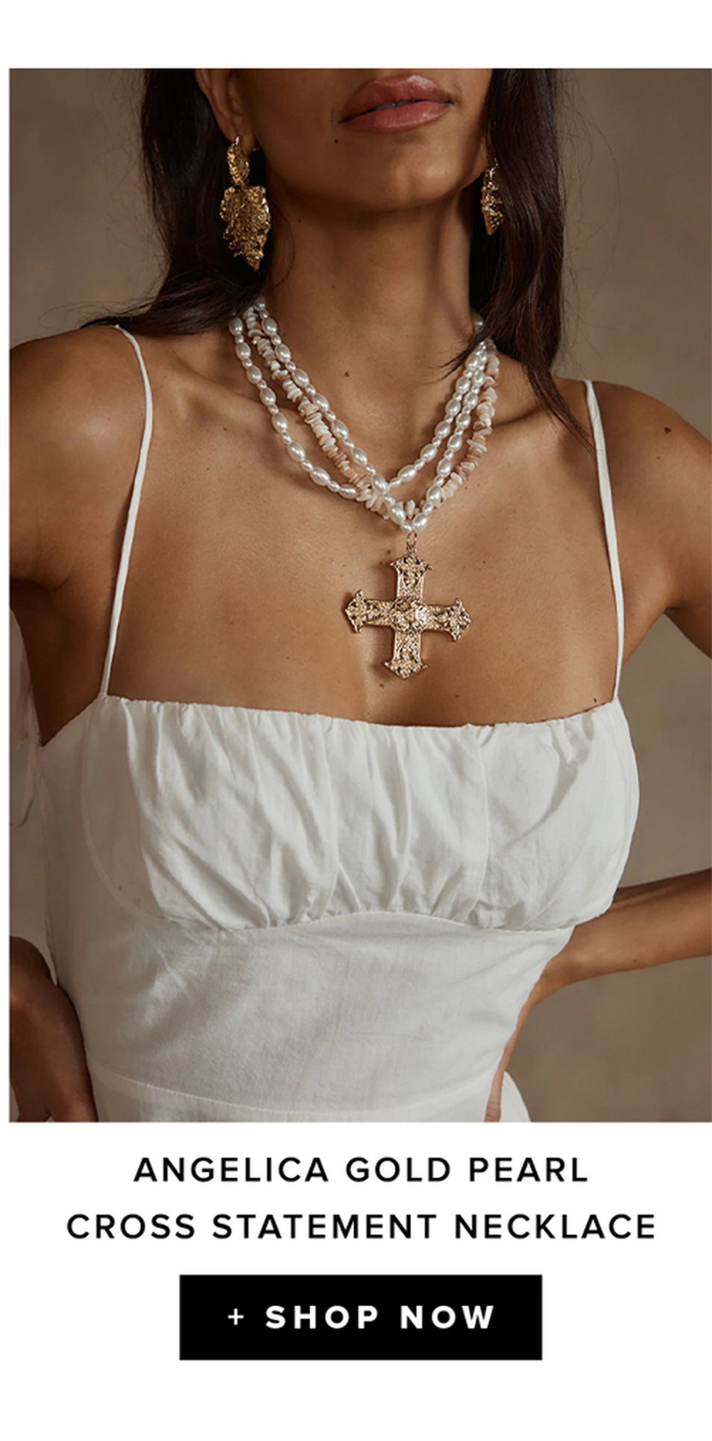 angelica gold pearl cross statement necklace shop now