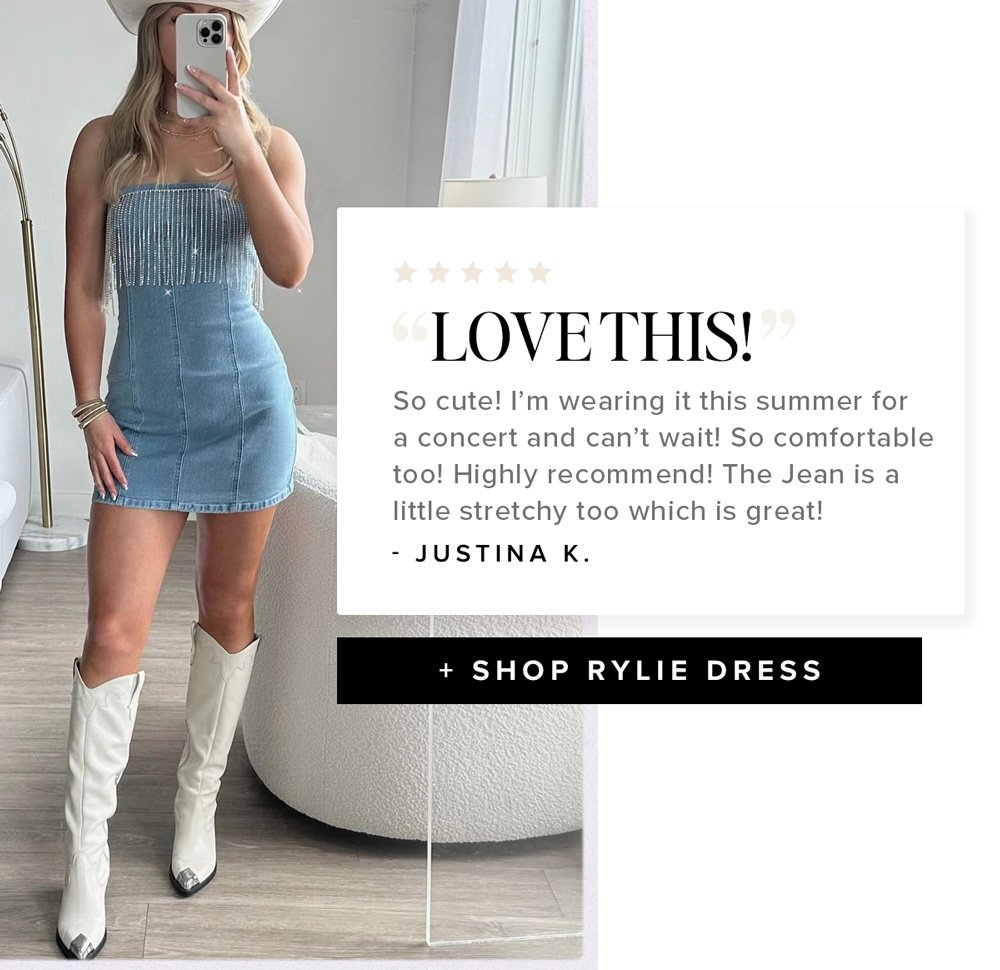 love this! so cute I'm wearing it this summer for a concert and can't wait! so comfortable too highly recommend the jean is a little stretchy too which is great! shop rylie dress