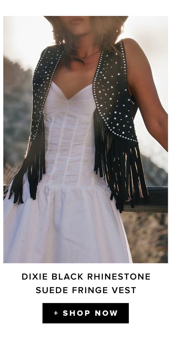 dixie black rhinestone suede fringe vest shop now