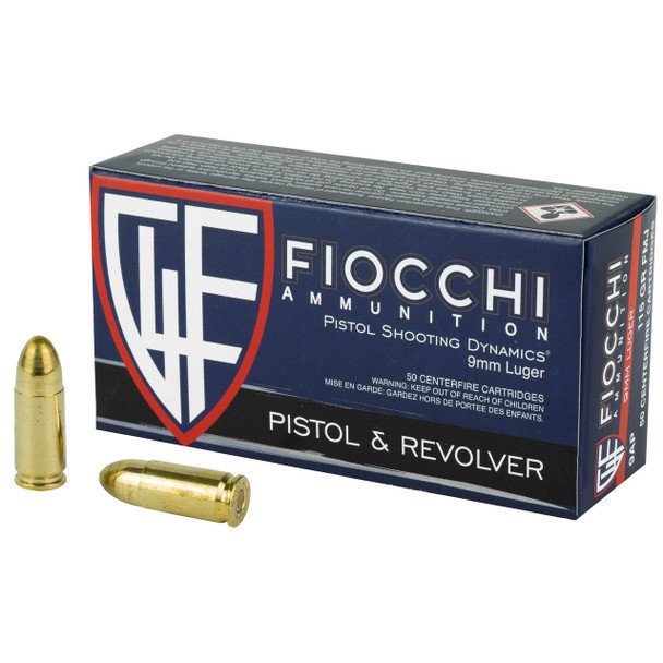 FIOCCHI 9mm Luger 115 Grain FMJ Ammo, 50 Round Box