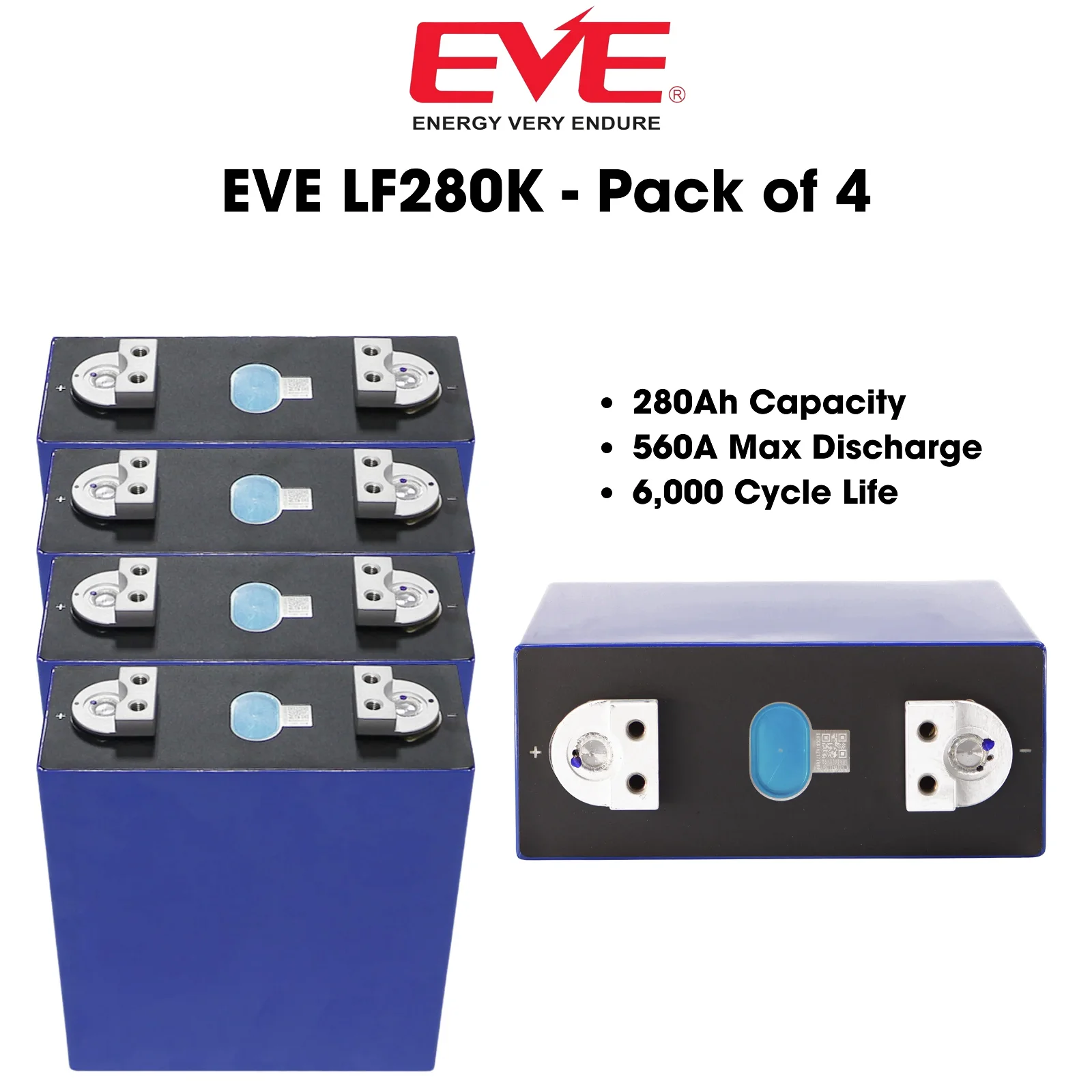 Image of EVE LF280K 3.2V LiFePO4 280Ah Battery - (Pack of 4)