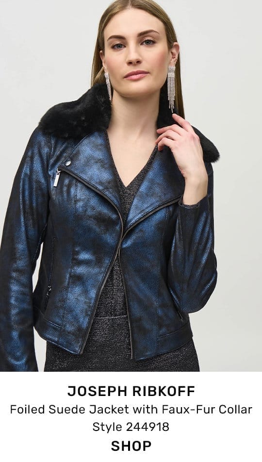 Foiled Suede Jacket with Faux-Fur Collar