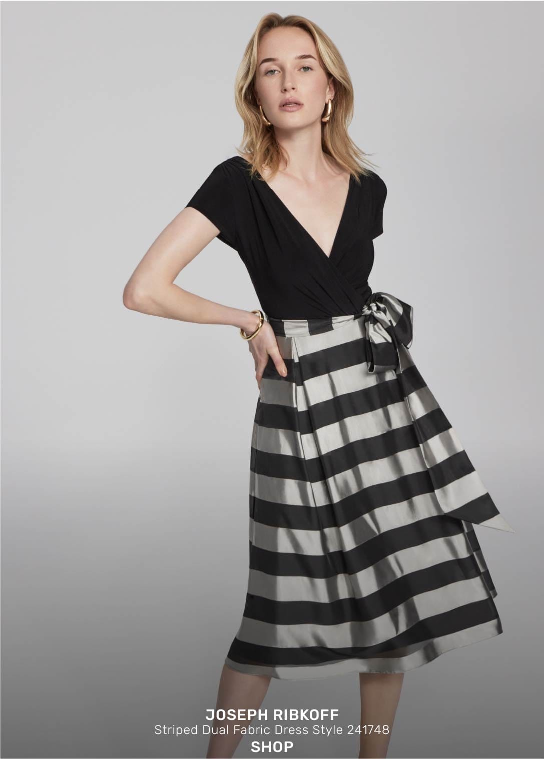 Striped Dual Fabric Dress Style 241748