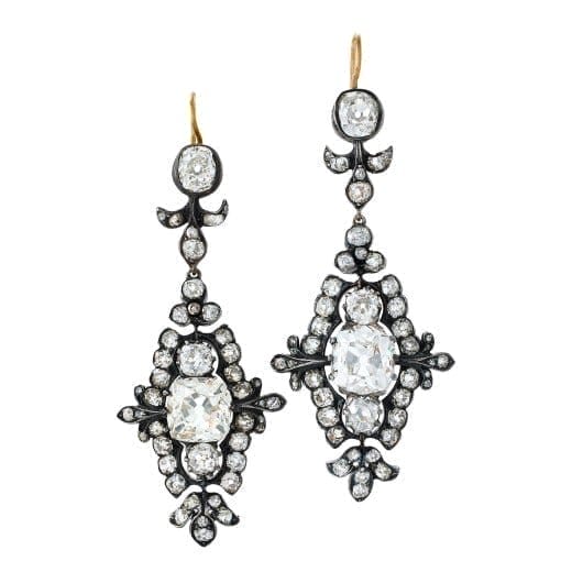 Old Mine–Cut Diamond Pendant Earrings. ca. 1870