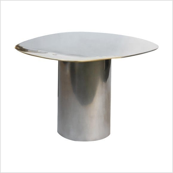 Corinna Warm Polished Steel and Brass Transition Side Table, New