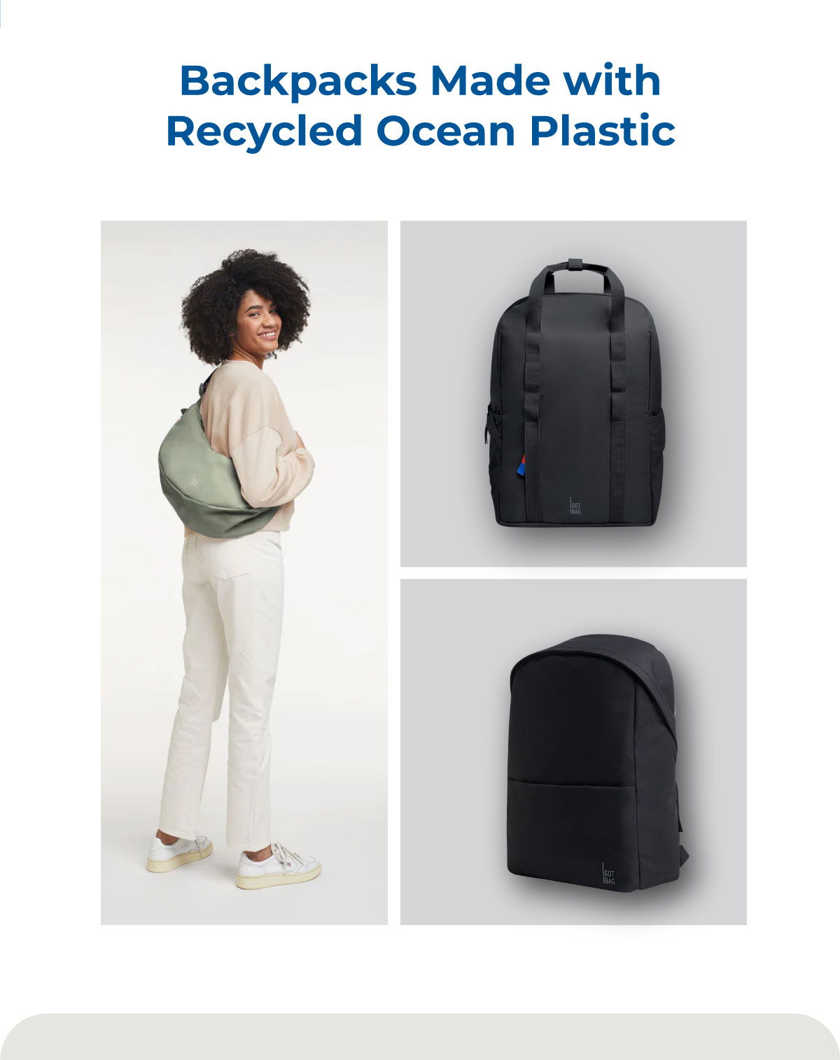 Backpacks made with recycled ocean plastic