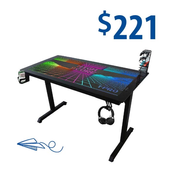 multi-colored LED gaming desk at \\$221