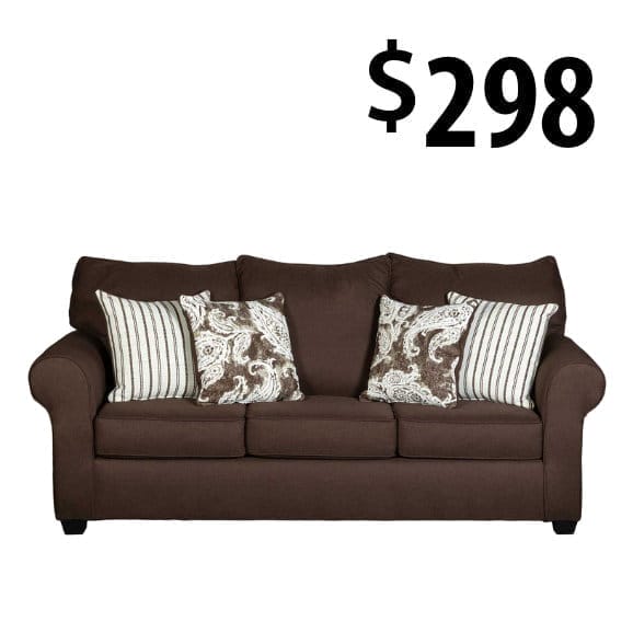 chocolate brown sofa at \\$298