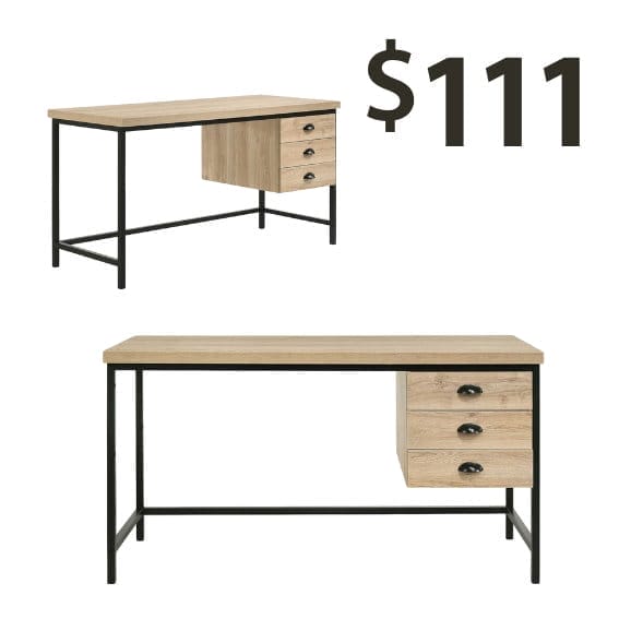 oak desk with metal legs at \\$111