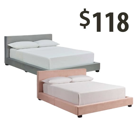 full bed in your choice of pink or grey at \\$118