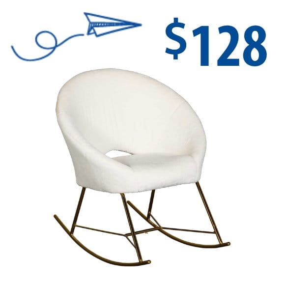 white rocking chair with gold legs at \\$128