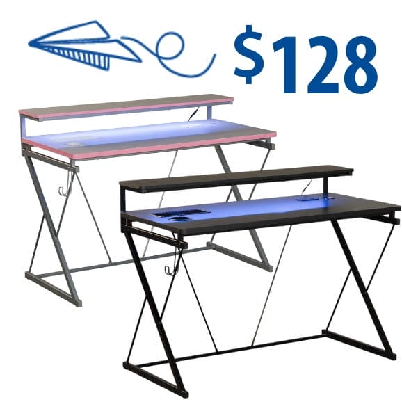 gamer desk in your choice of pink or grey at \\$128