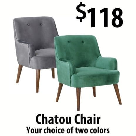 velvety chair at \\$118