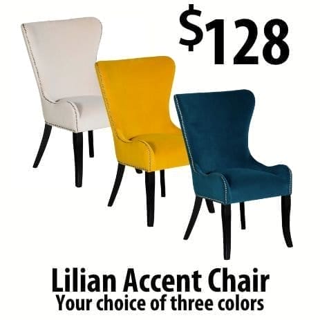 your choice of three colors of accent chairs at \\$128