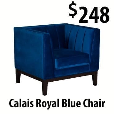 Blue velvet chair at \\$248