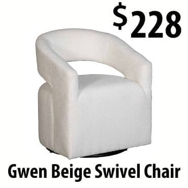 Beige swivel chair at \\$228