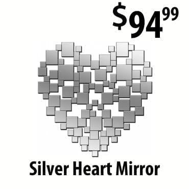 Silver heart mirror at \\$94.99