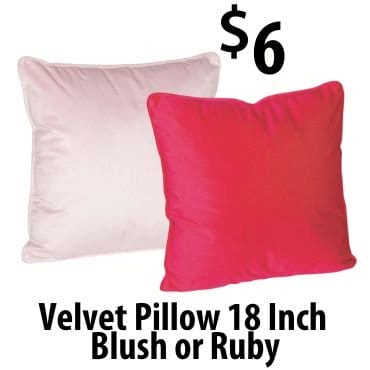 Velvet 18 inch pillow in blush or ruby at \\$6