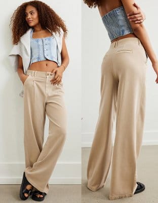 AE Dreamy Drape Stretch High-Waisted Khaki Trouser