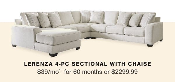 Lerenza 4-PC sectional with Chaise \\$39/mo for 60 months for \\$2299.99