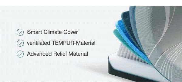 Smart Climate Cover, Ventilated Tempur Material, Advanced Relief Material