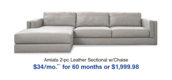 Amiata 2-pc Leather Sectional w/ Chaise \\$34/mo for 60 months or \\$1,999.98