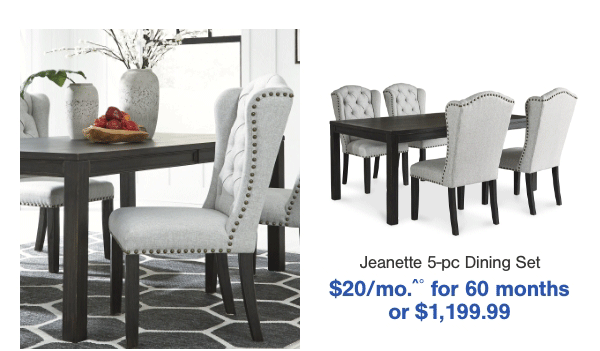 Jeanette 5-pc Dining Set \\$20/mo for 60 months or \\$1199.99 