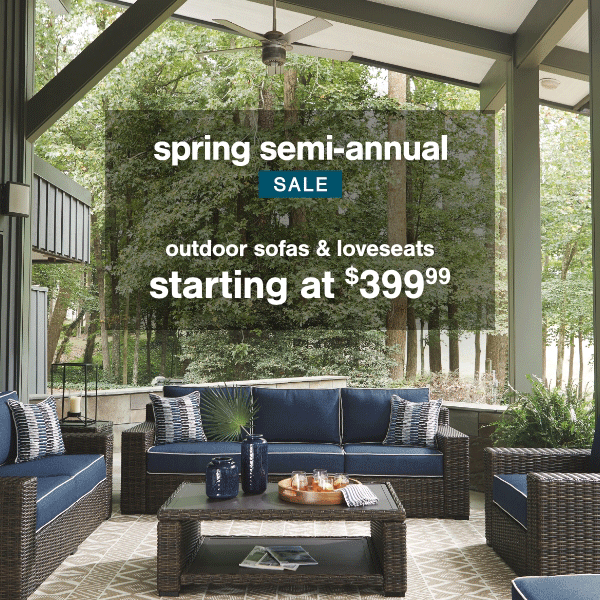 Spring Semi-Annual Sale outdoor sofas & loveseats starting at \\$399.99