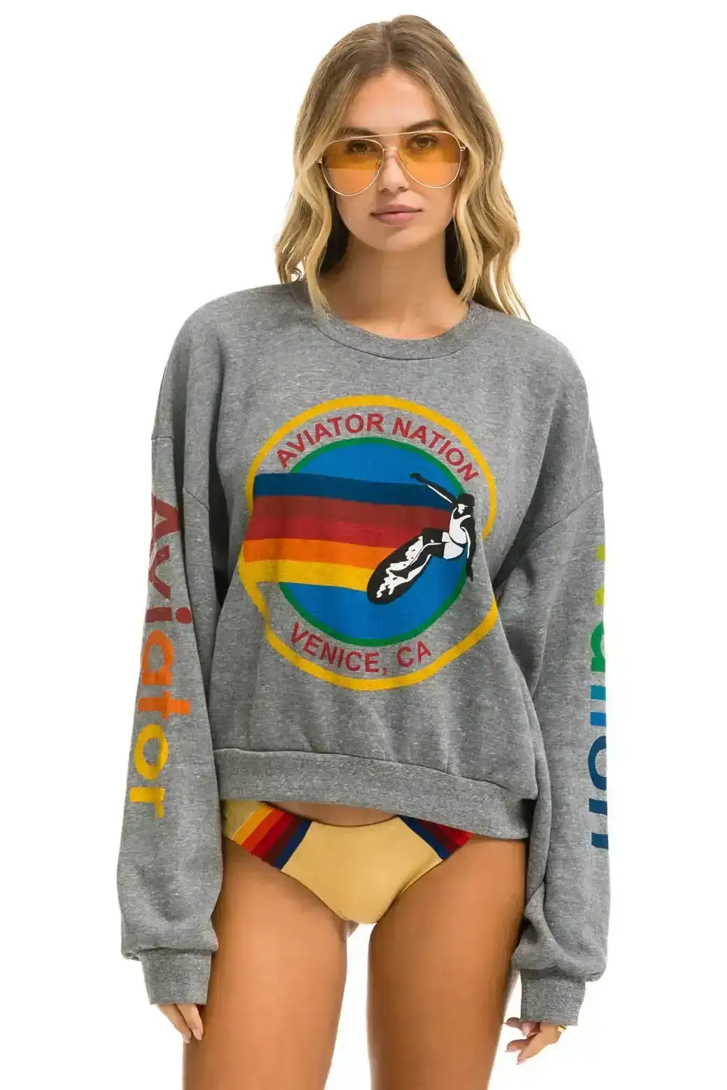 Image of AVIATOR NATION RELAXED CREW SWEATSHIRT - HEATHER GREY