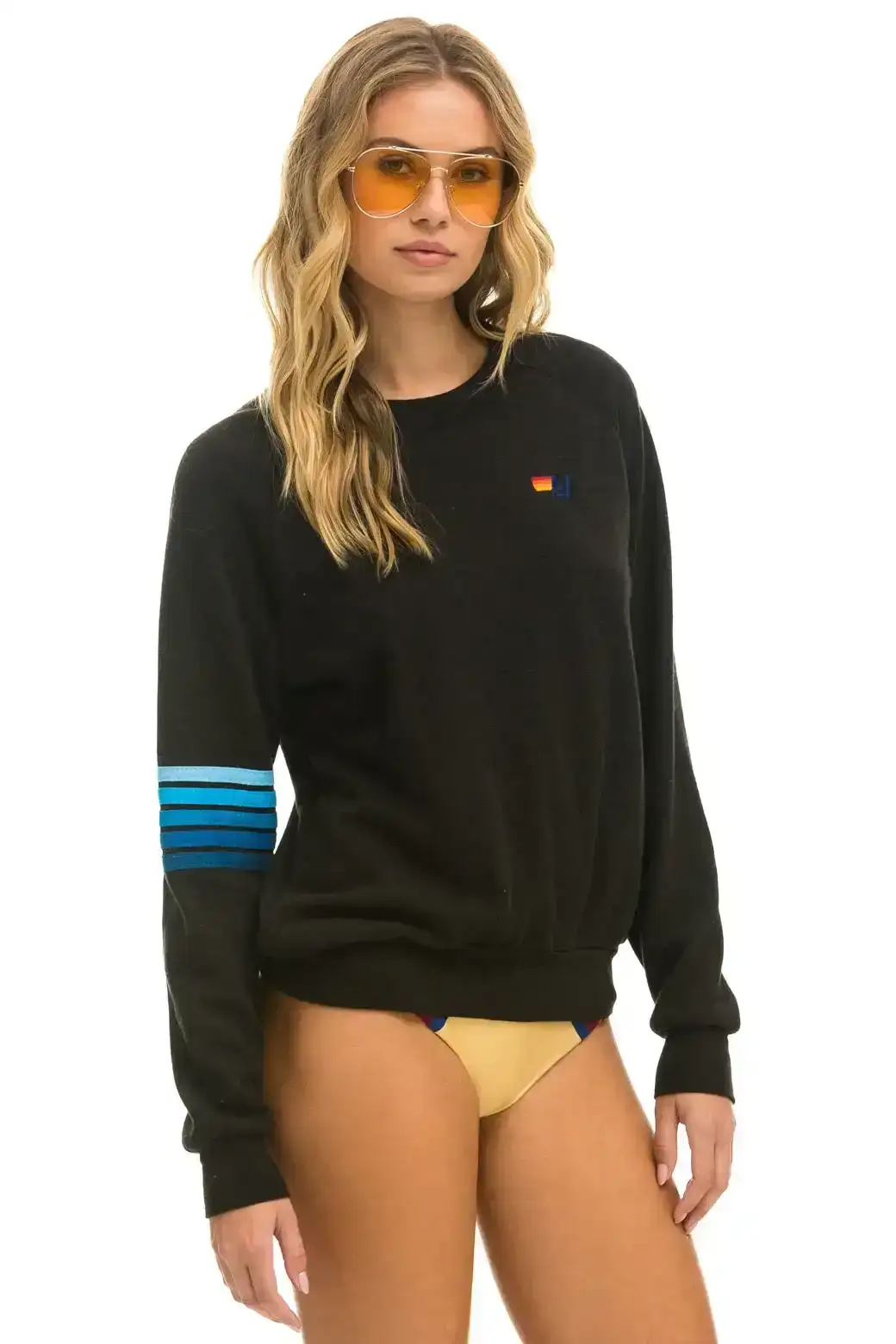 Image of RUGBY STITCH CREW SWEATSHIRT - BLACK // BLUE