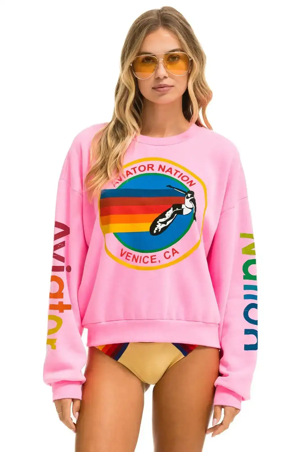 Image of AVIATOR NATION RELAXED CREW SWEATSHIRT - NEON PINK