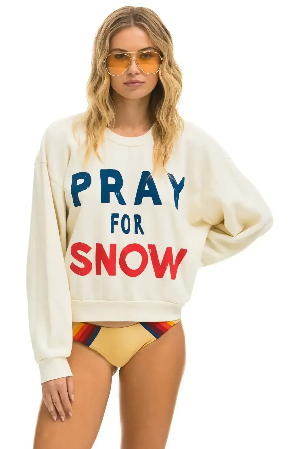 Image of PRAY FOR SNOW RELAXED CREW SWEATSHIRT - VINTAGE WHITE