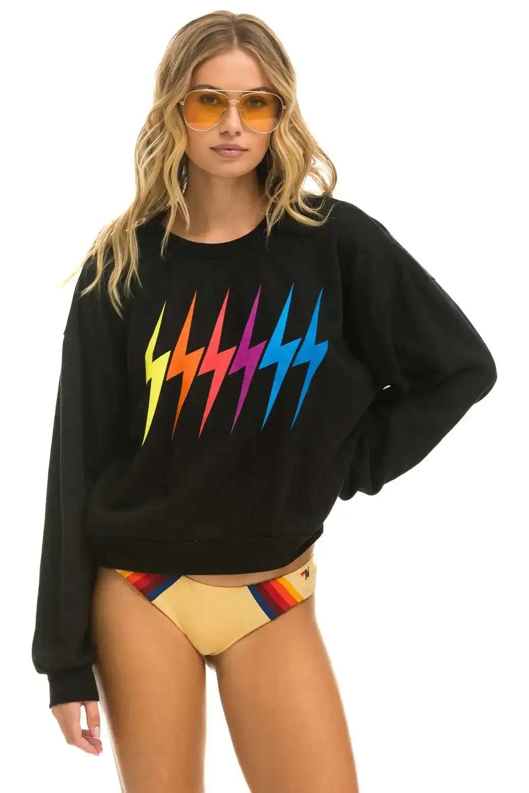 Image of BOLT GRADIENT RELAXED CREW SWEATSHIRT - BLACK // RAINBOW