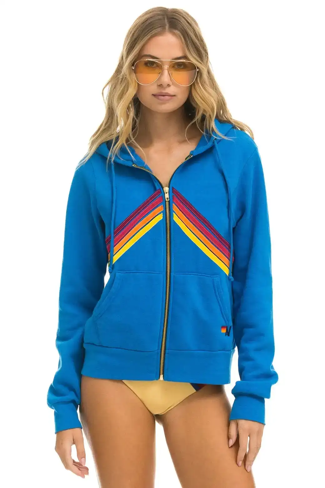 Image of MOUNTAIN STITCH CHEVRON 4 ZIP HOODIE - OCEAN