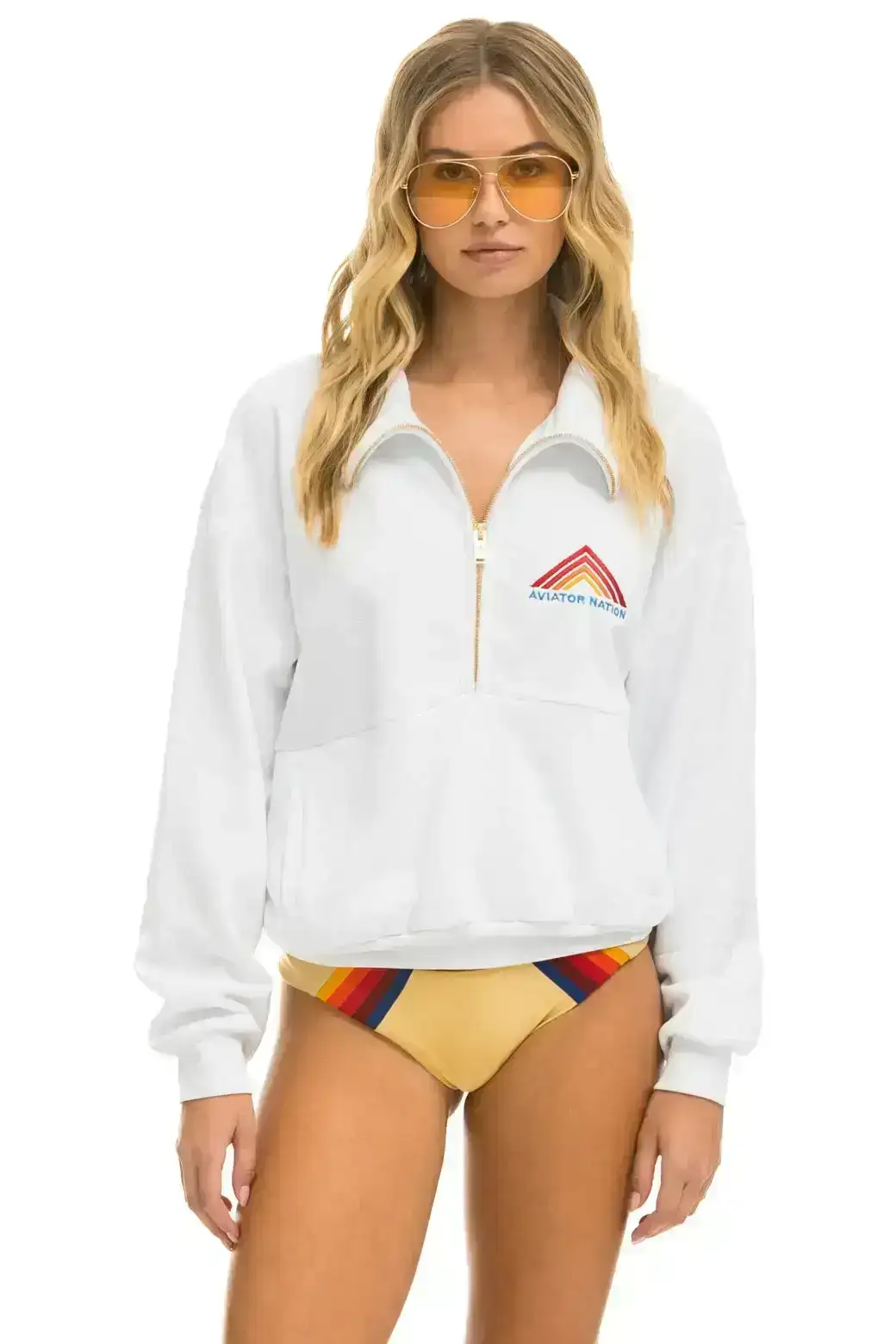 Image of MOUNTAIN EMBROIDERY HALF ZIP SWEATSHIRT - WHITE